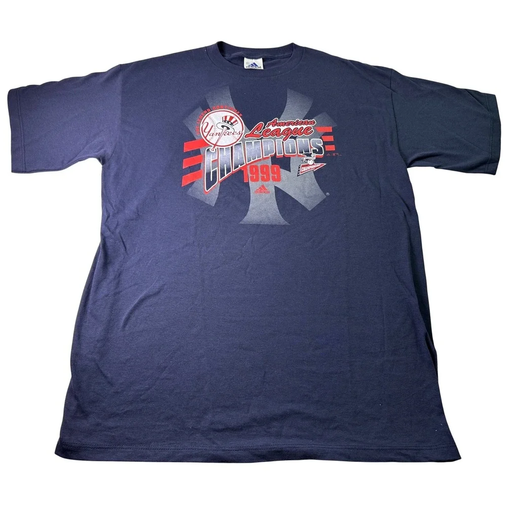 VINTAGE 1999 NY Yankees American League Champions Blue Adidas‎ T-Shirt Large